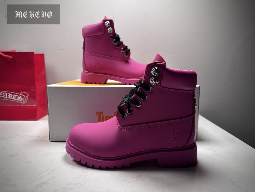 Chrome Hearts × Timberland Women's Rose Red Hiking Boots