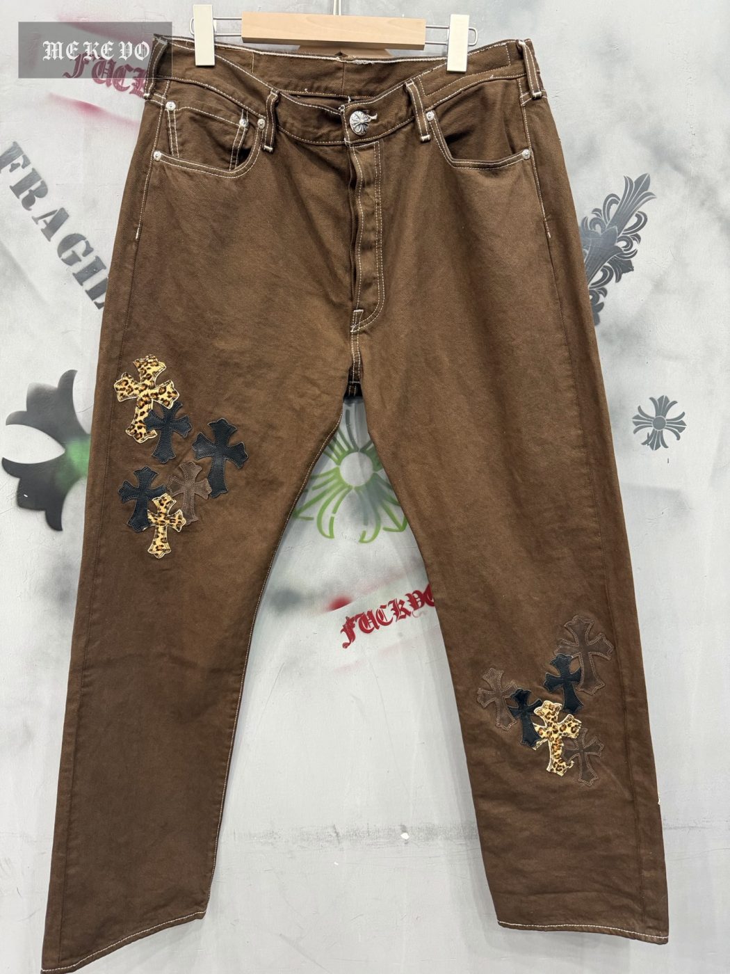 Chrome Hearts x Levi's Vintage 501 custom-dyed brown with leopard print brown suede limited edition jeans
