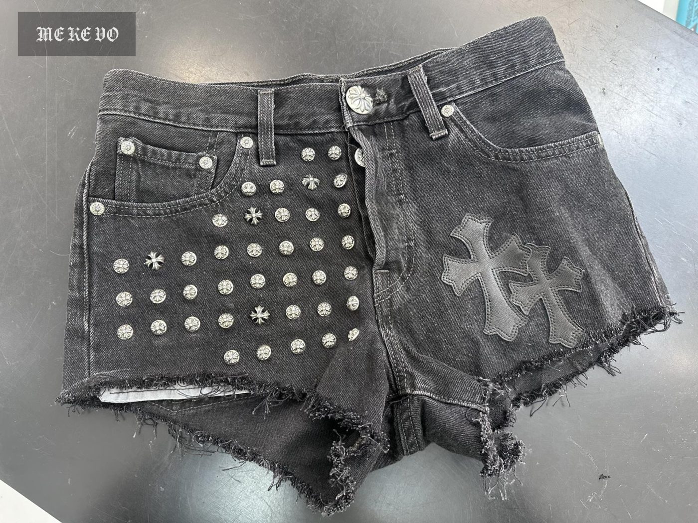 Chrome hearts black-gray 501 vintage women's ultra-short patchwork leather hot pants