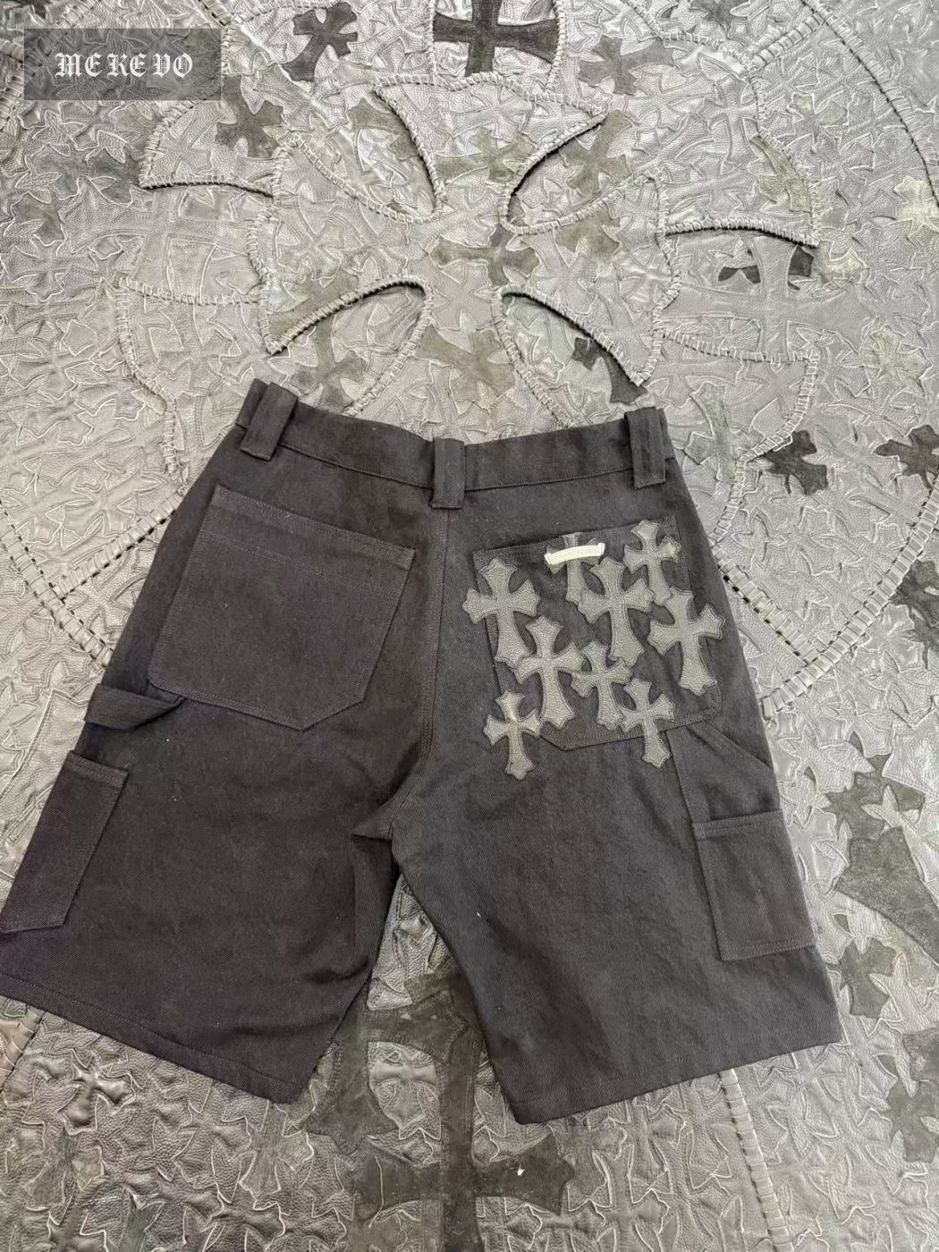 Chrome Hearts Black Twill Double-Knee Cargo Shorts with Leather Patch