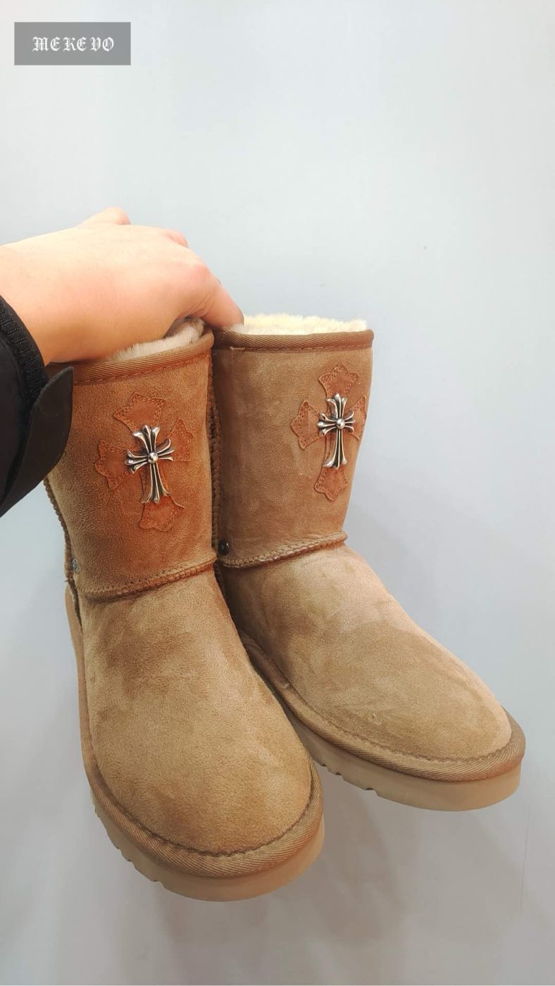 Chrome hearts x UGG new khaki patchwork cross mid-calf snow boots