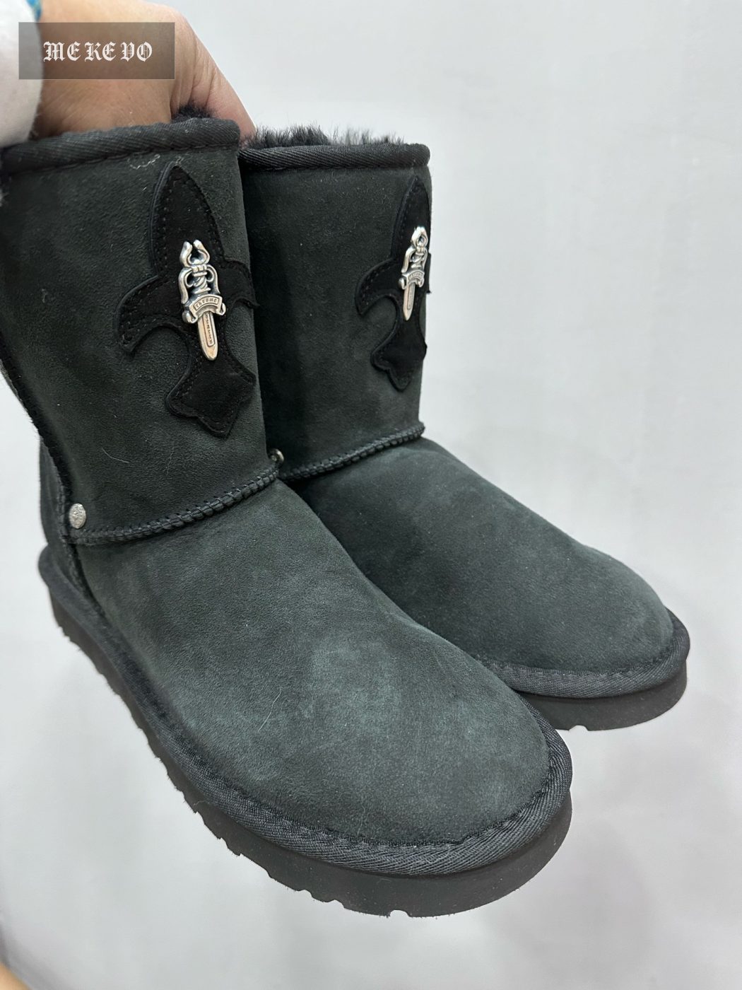 Chrome hearts x UGG Black Leather-Trimmed Sword Mid-Calf Snow Boots