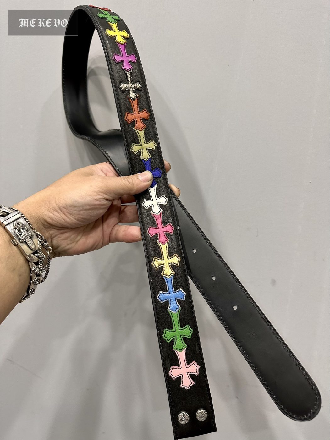 Chrome hearts fully handmade original stitching colored cross genuine cowhide leather belt