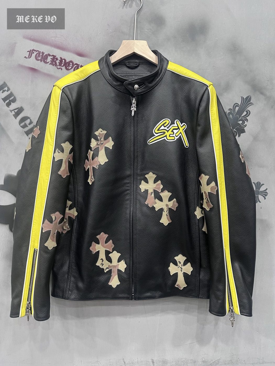 Chrome hearts Sex record limited edition black natural pebbled leather zip-up motorcycle jacket