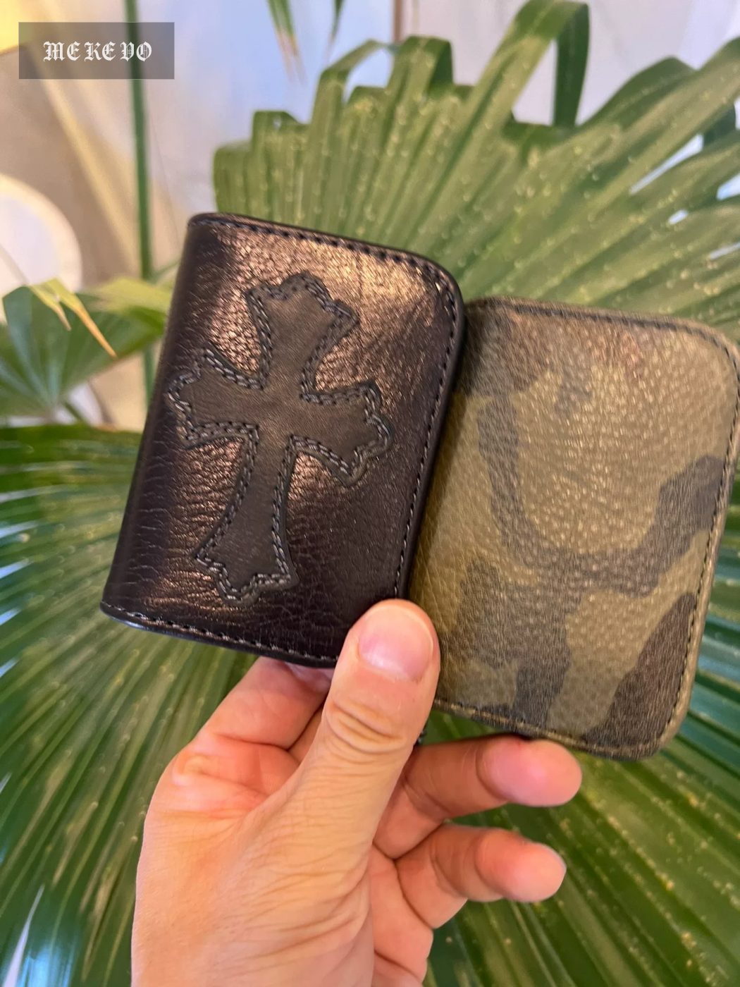 Black Calfskin Scroll Card Holder with Chain