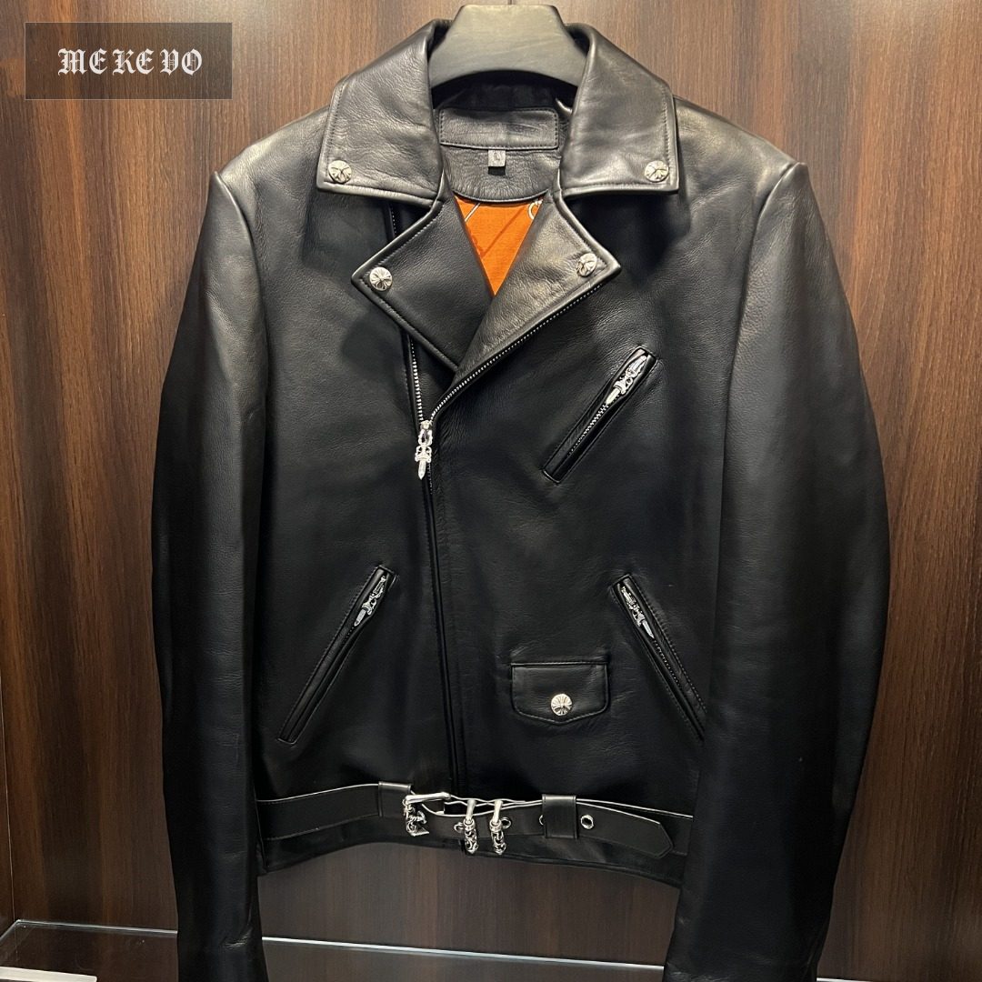 Leather jacket, scarf