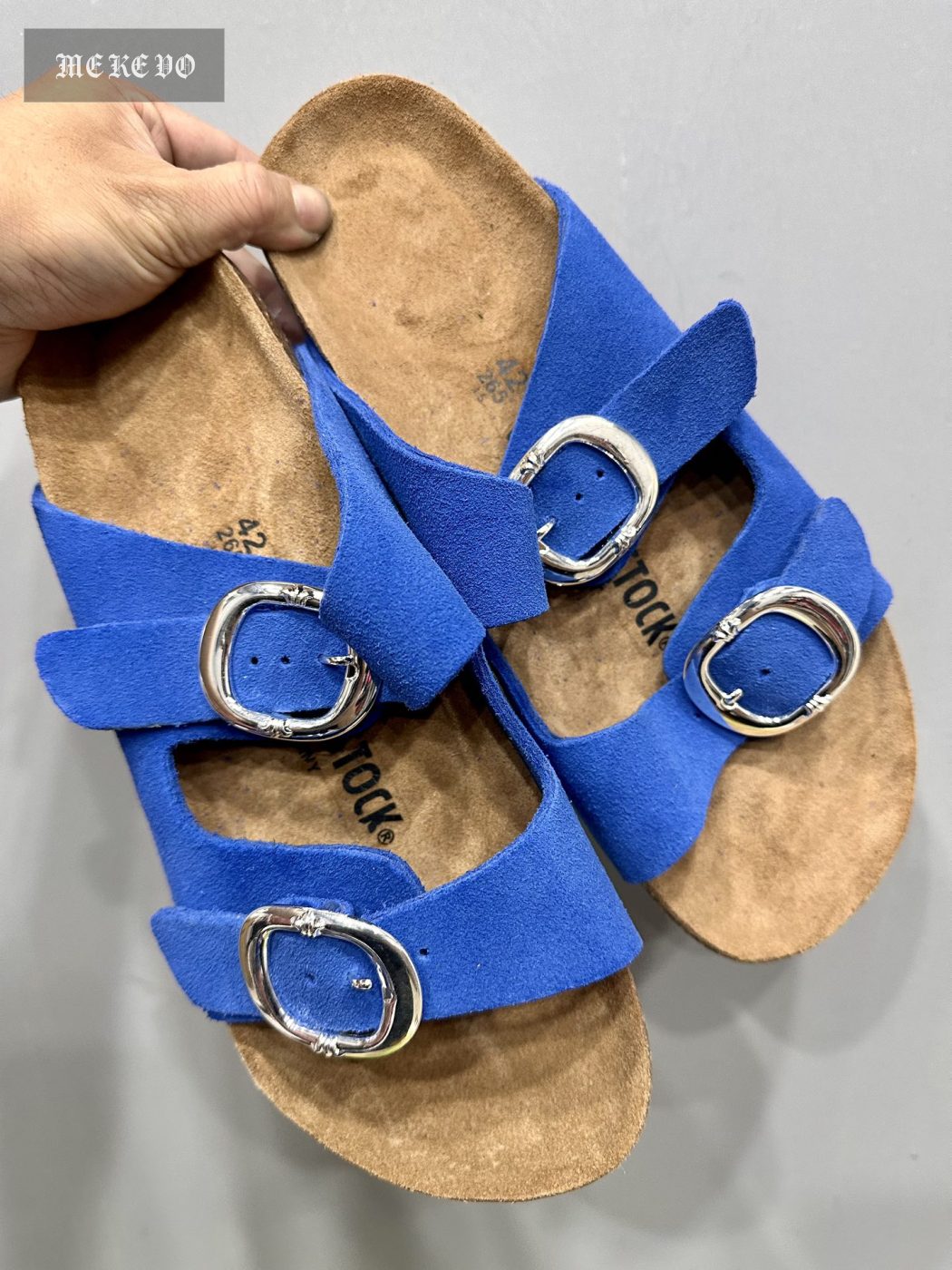 Chrome hearts x Birkenstock custom 3mm thick Klein blue top-layer suede leather double-strap sandals