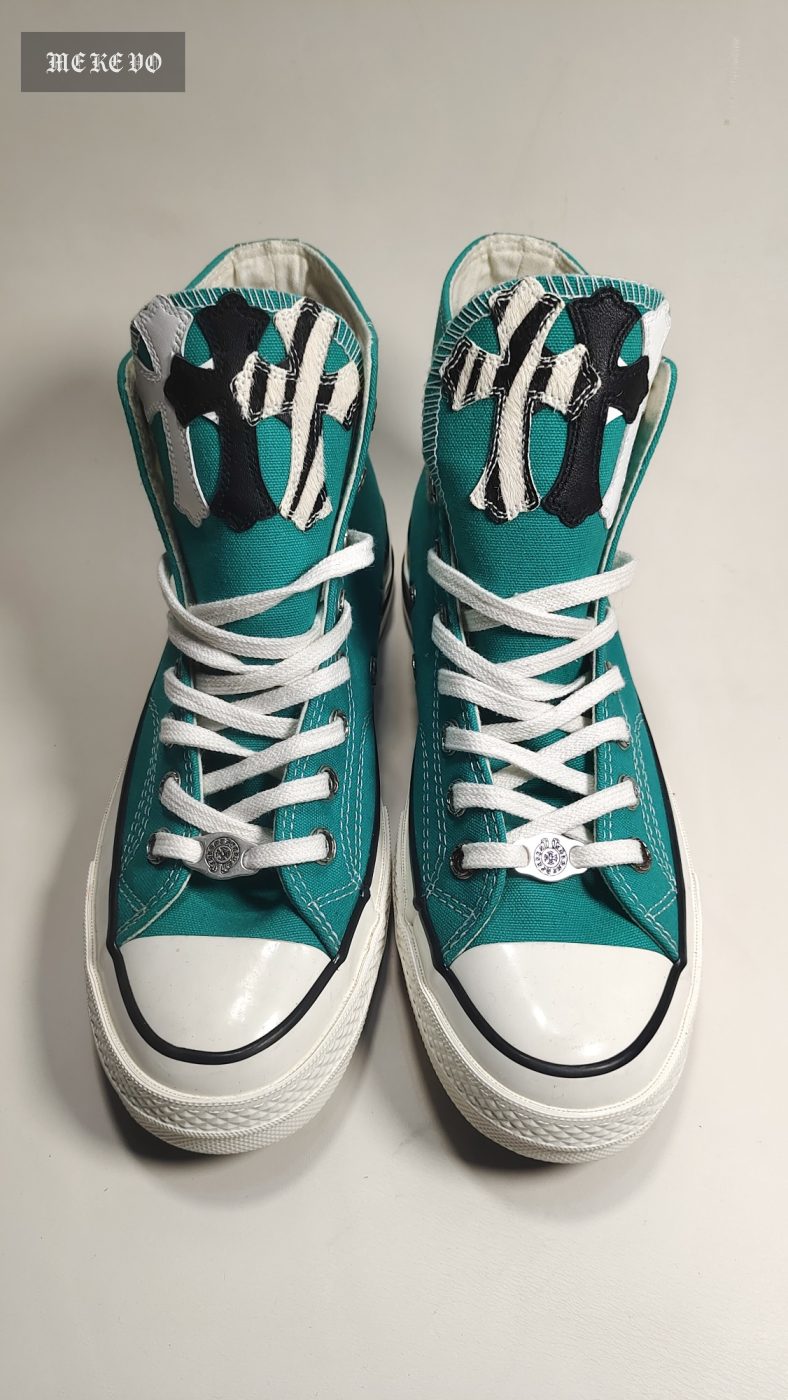 Chrome Hearts x Converse 1970s Deluxe Series Multicolor Prairie Green Zebra Print Cross Logo ×3 High-Top Canvas Shoes