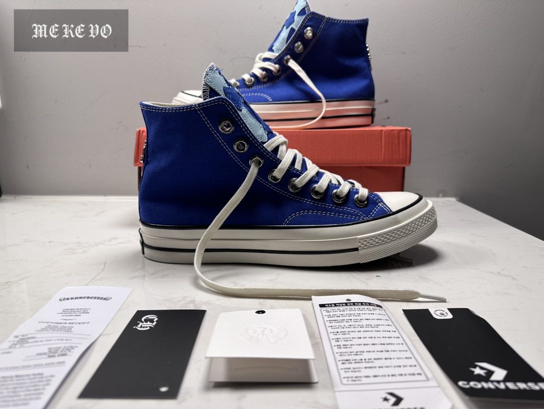 Chrome Hearts x Converse 1970s Deluxe Series Multicolor Klein Blue Blue Gradient Cross Logo ×3 High-Top Canvas Shoes