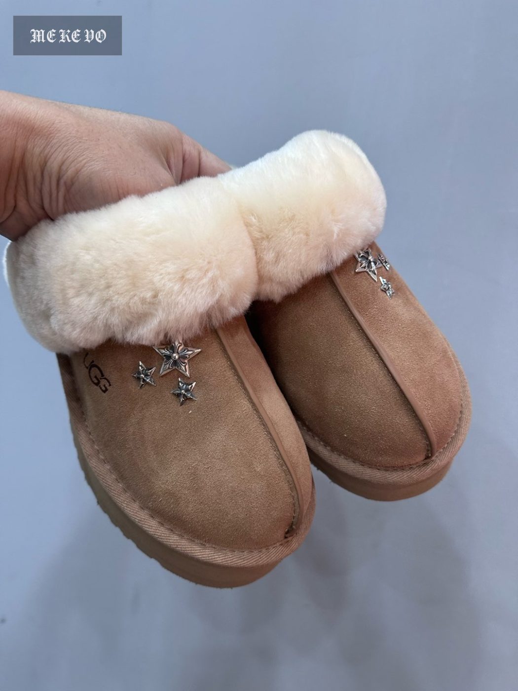 Chrome hearts x UGG new women's khaki shearling slippers