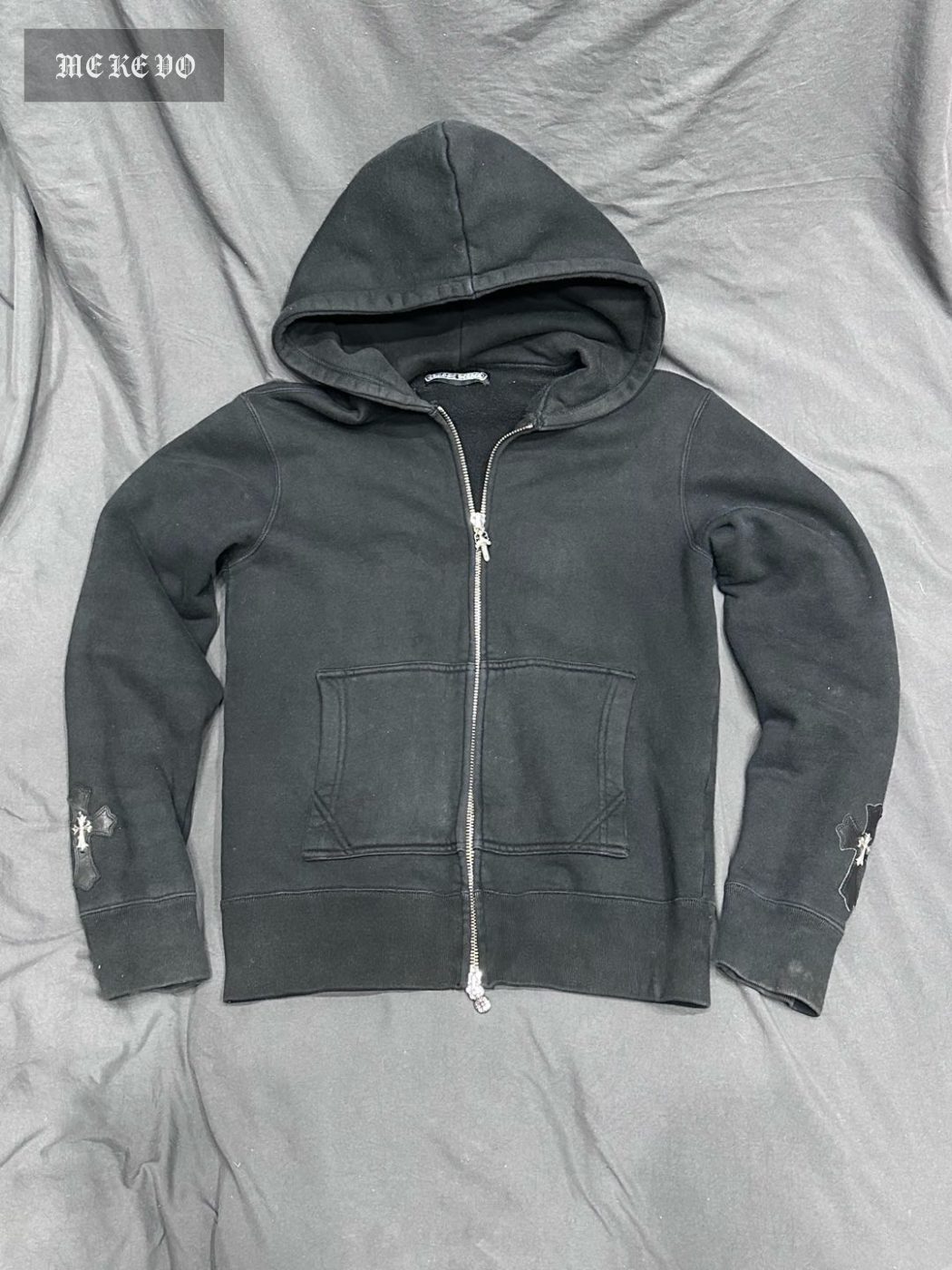 Chrome hearts pure cotton button-down leather patch hoodie