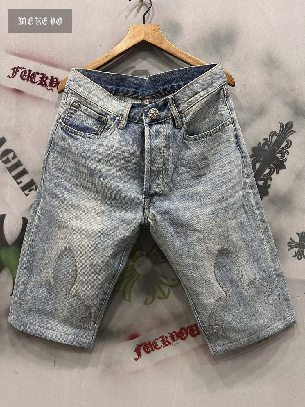 Chrome hearts x Levi's 1 of 1 Vic limited edition large flame denim shorts