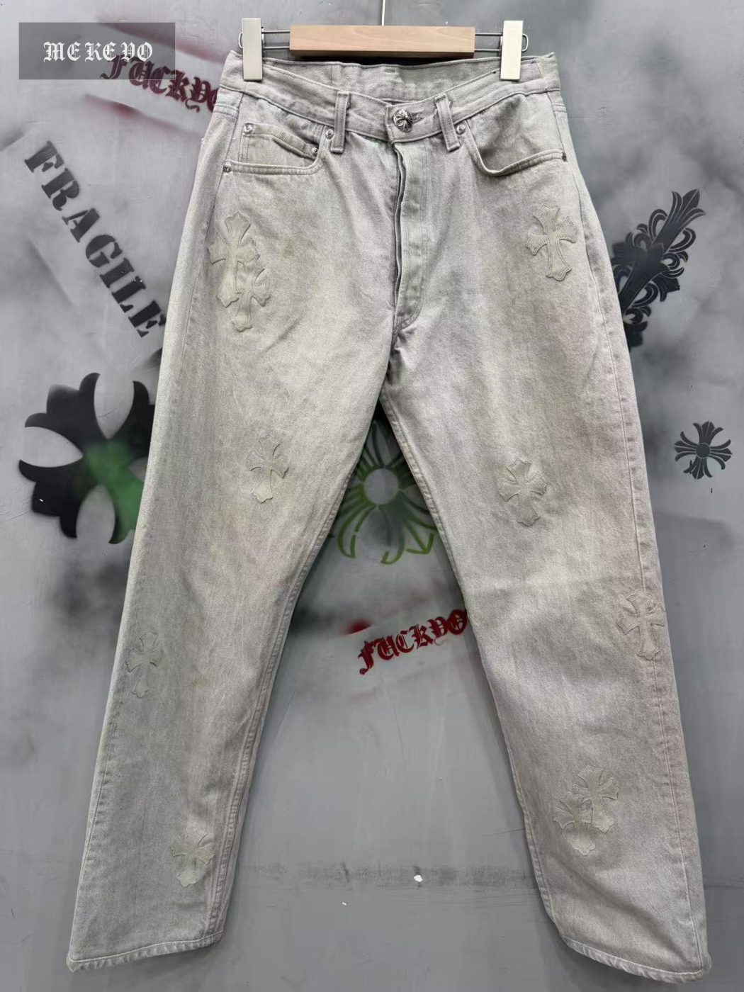 Chrome Hearts x Levi's Vintage 501 Light Grey Patchwork Horsehair Jeans