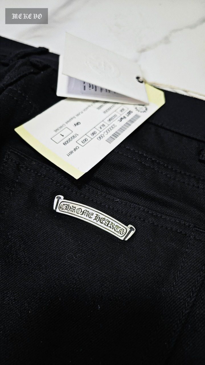 Chrome Hearts handmade wide-leg straight-cut black jeans with leopard-print pony hair appliqué