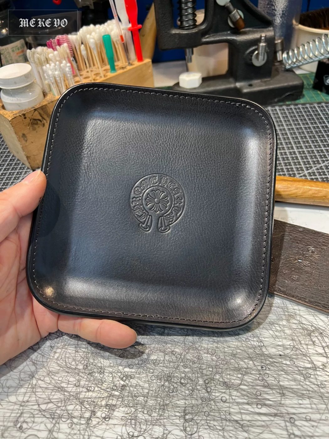 Chrome Hearts Style Square Leather Tray - Small
