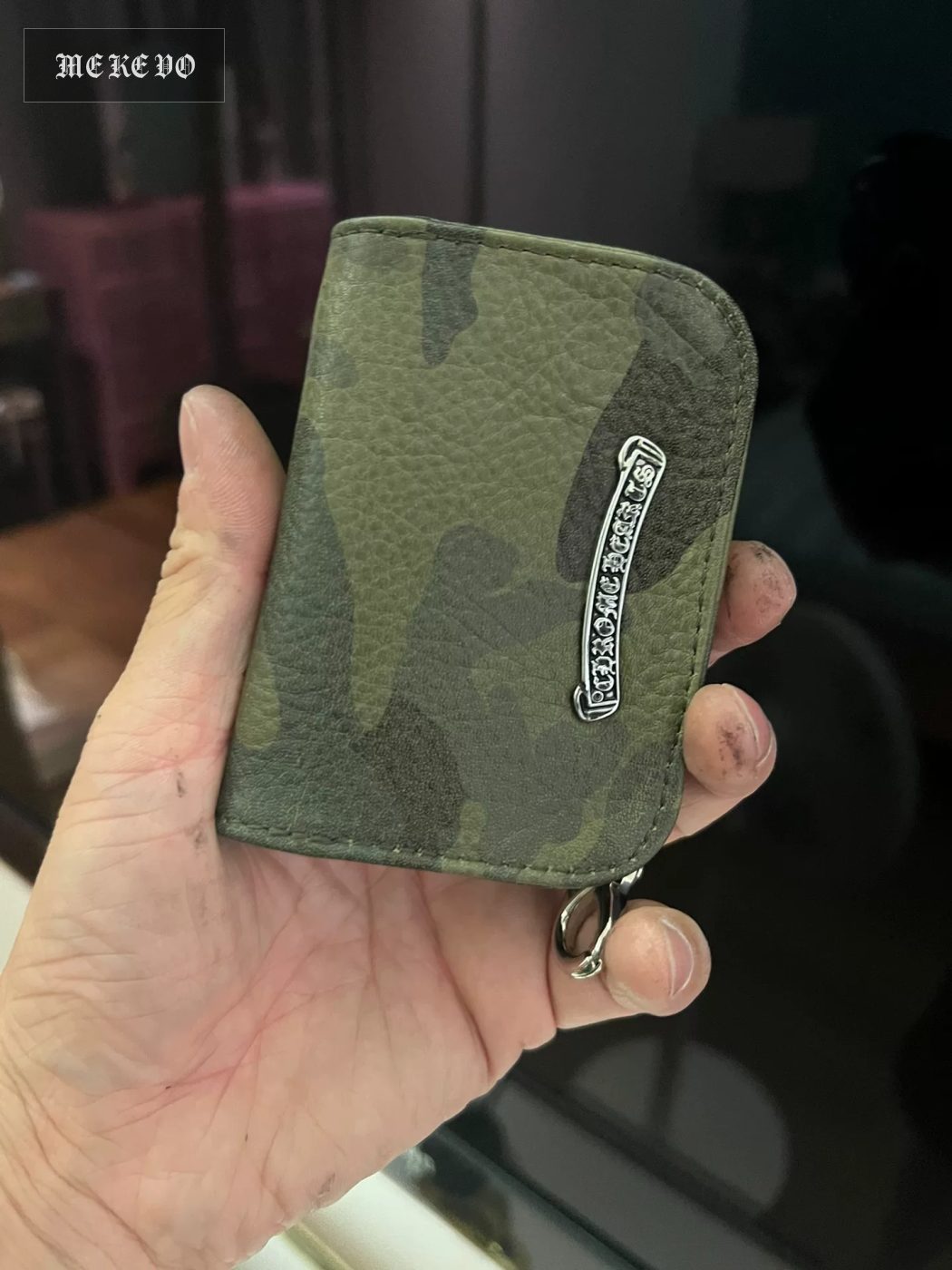 Chrome Hearts Style Roll-Up Card Holder in Camo Calfskin Leather