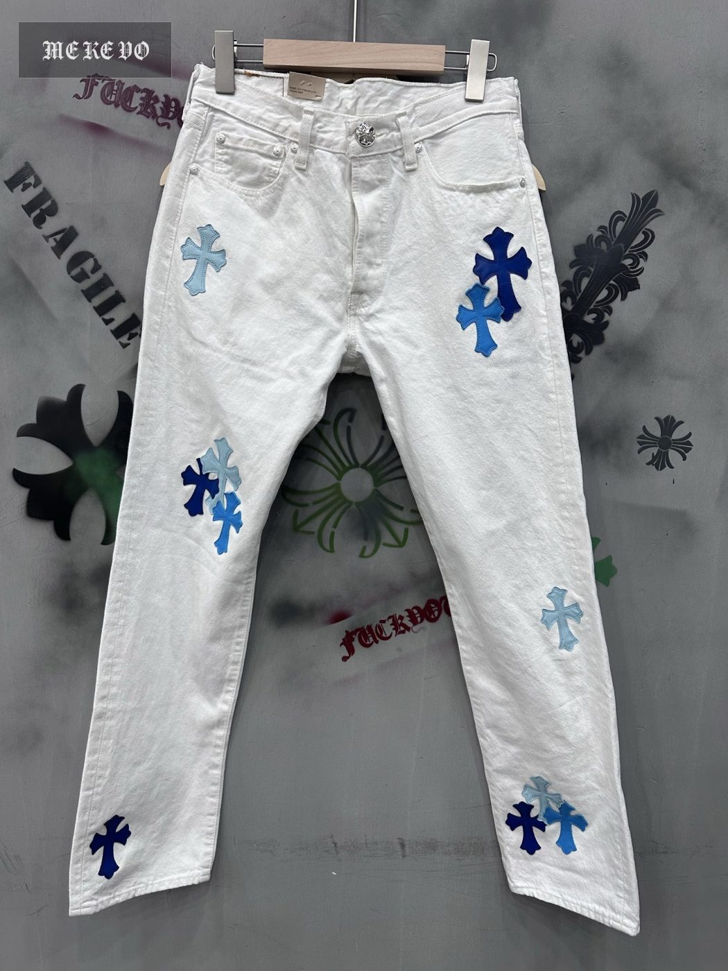 Chrome hearts x Levi's white 501 patchwork blue leather jeans