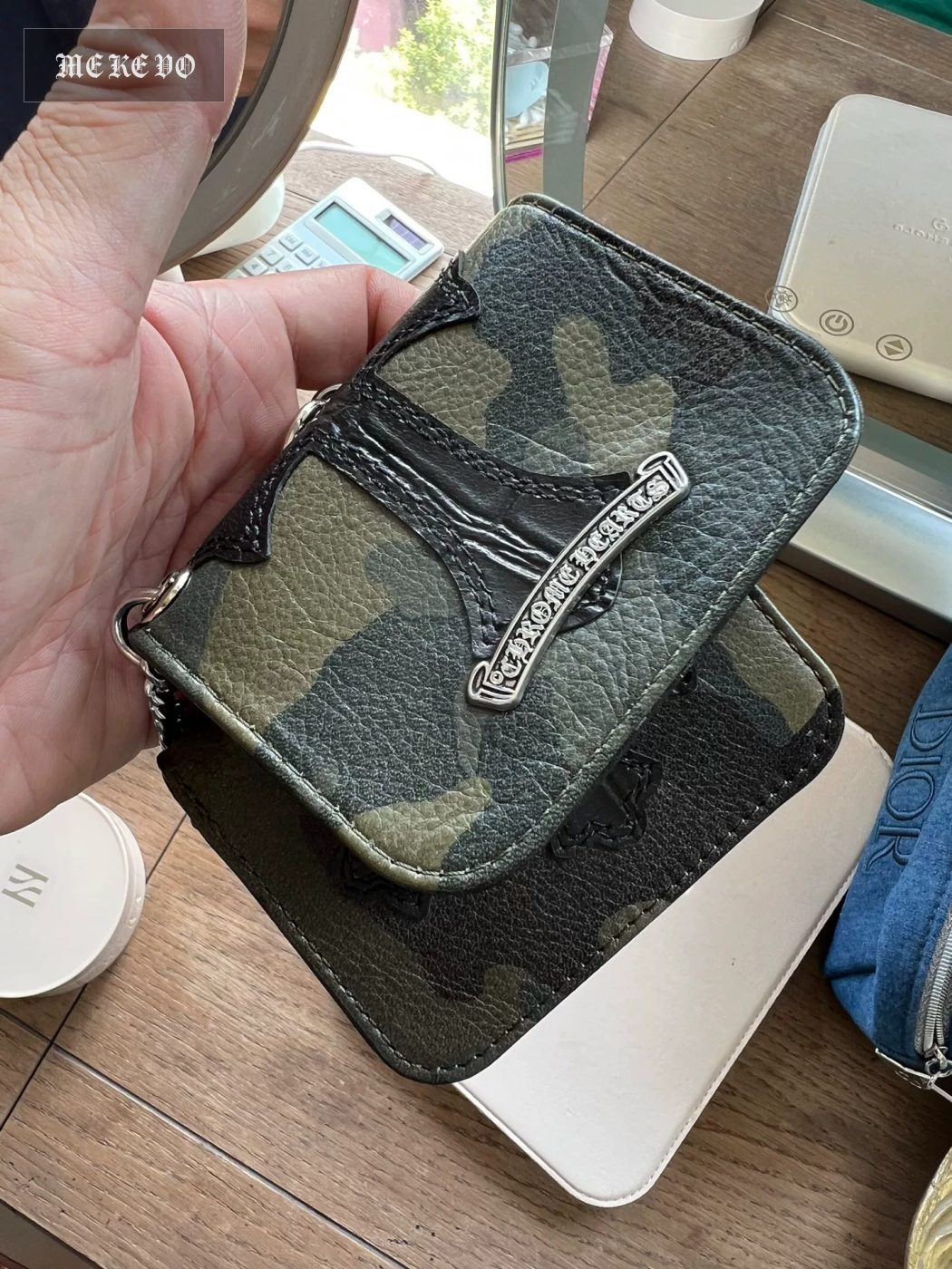 Chrome Hearts Style Camouflage Calfskin Scroll Card Holder with Cross Motif