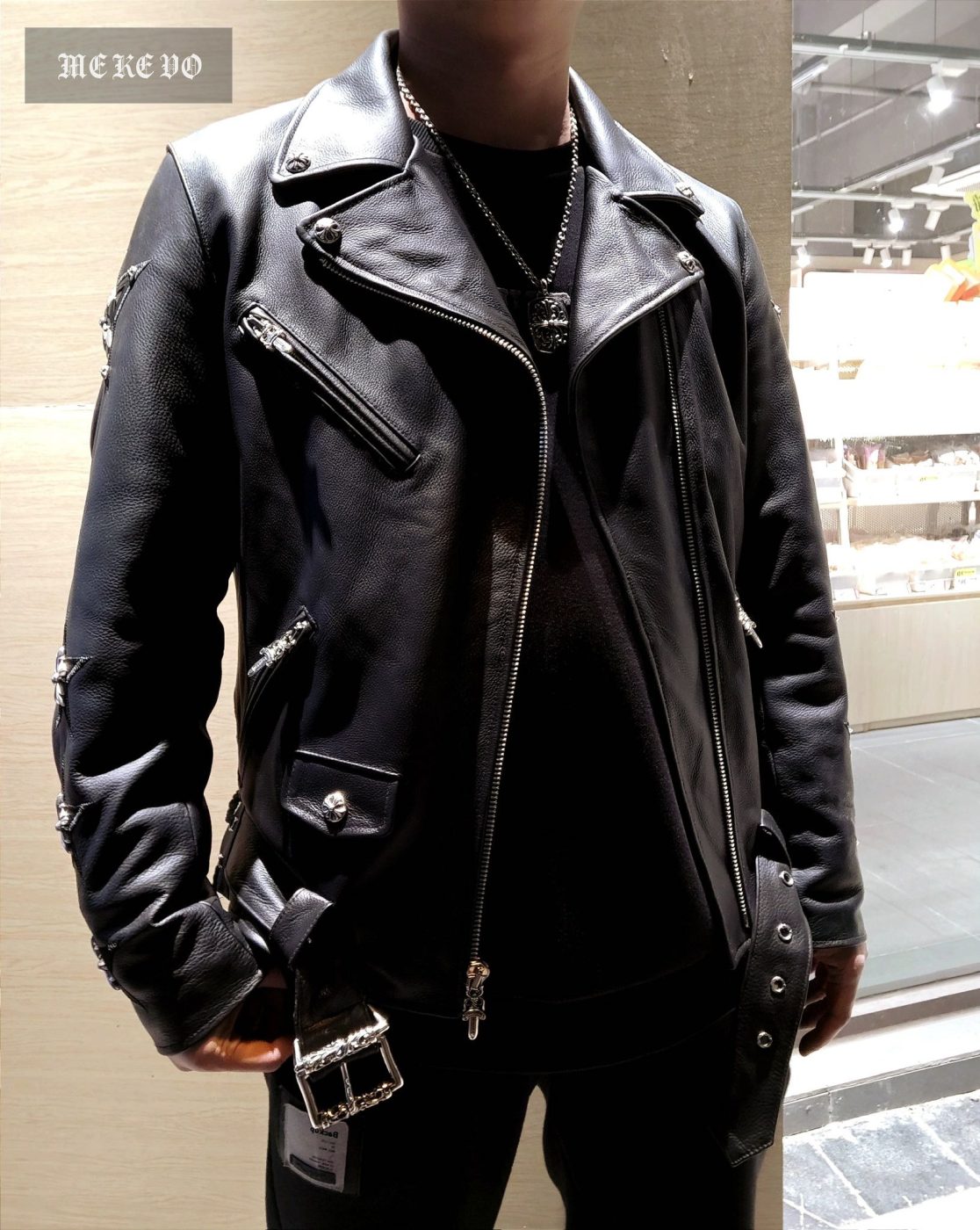 Chrome hearts JJ Dean fully equipped five-pointed star motorcycle style leather jacket