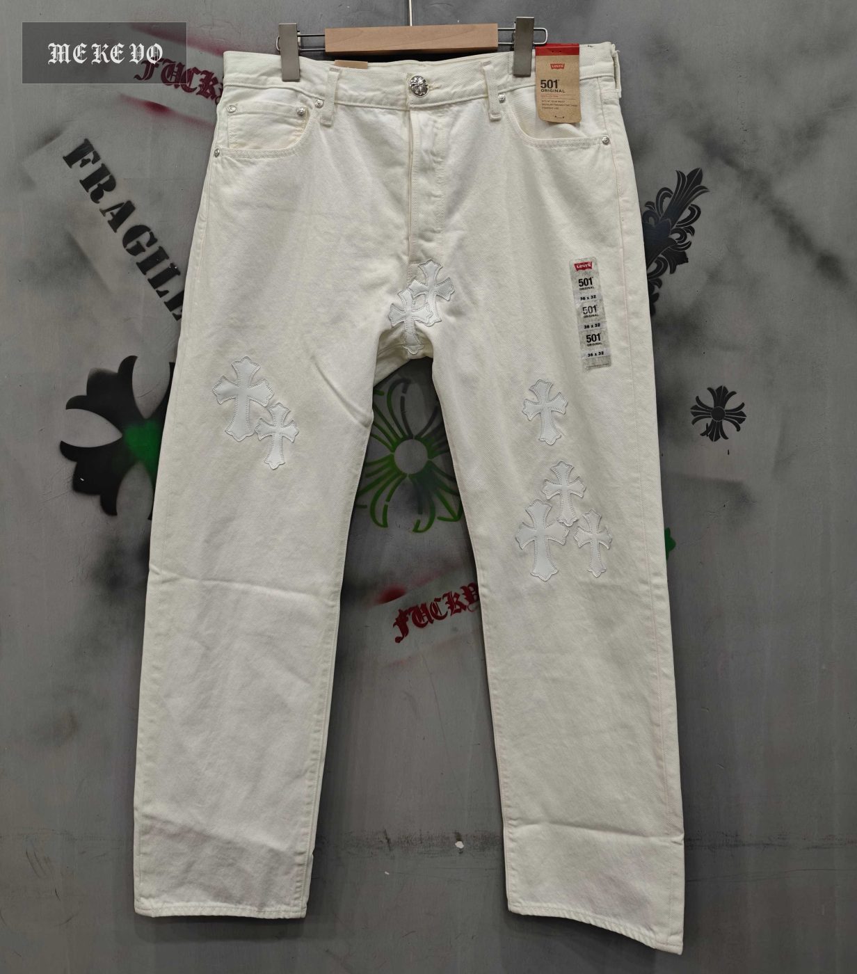 Chrome hearts x Levi's 501 vintage white patchwork limited edition cross patchwork jeans