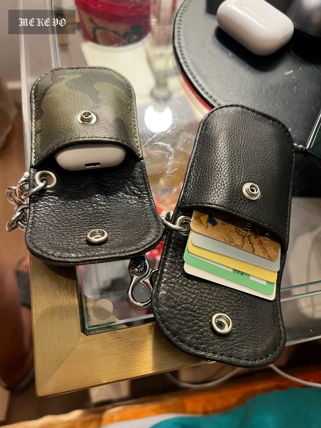 Kexin Style CH Punk Style Key Card Holder (holds 5 bank cards), upgraded version black calfskin palm print (leather and,, photos are of the actual product (No returns or exchanges if no quality issues)