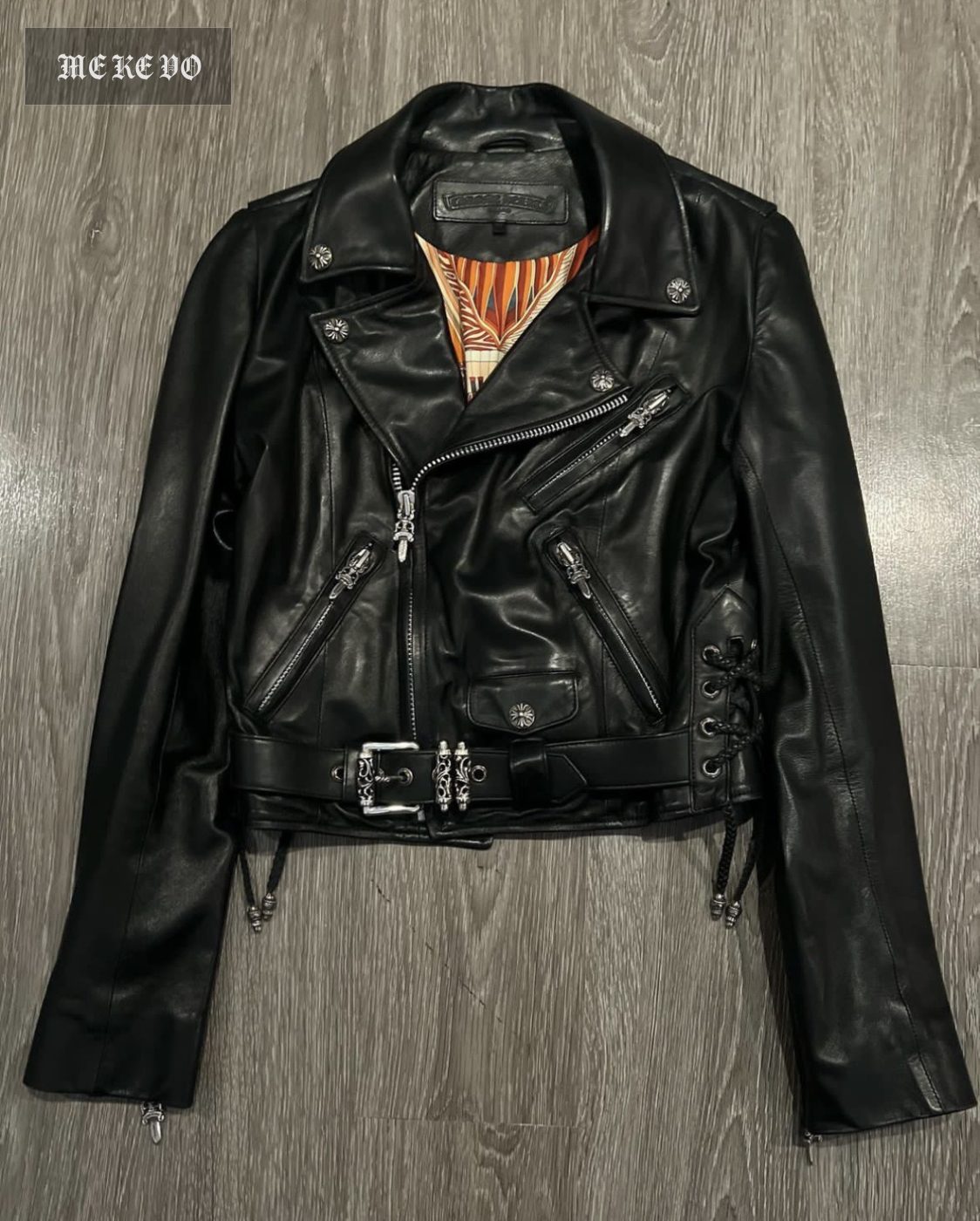 Leather jacket, scarf