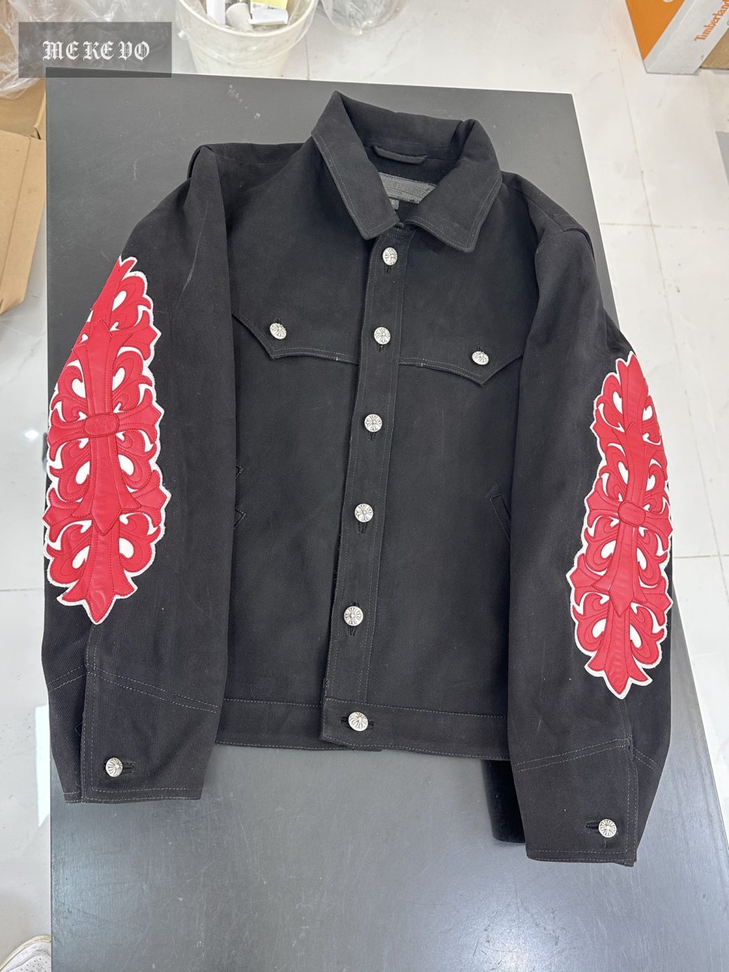 Chrome hearts black twill double-arm vine flame denim jacket