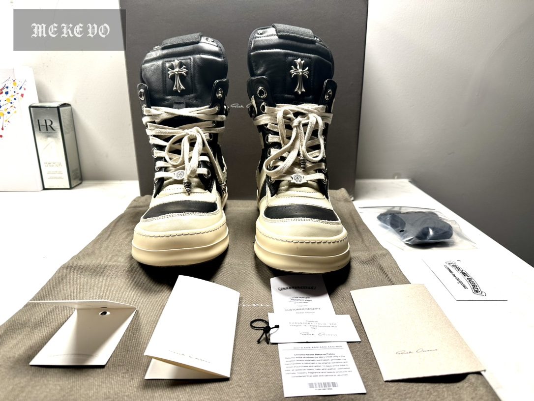 Chrome Hearts × Rick Owens GEOBASKET 2009 Vintage Nike Era Distressed Black/White Calfskin Sneakers
