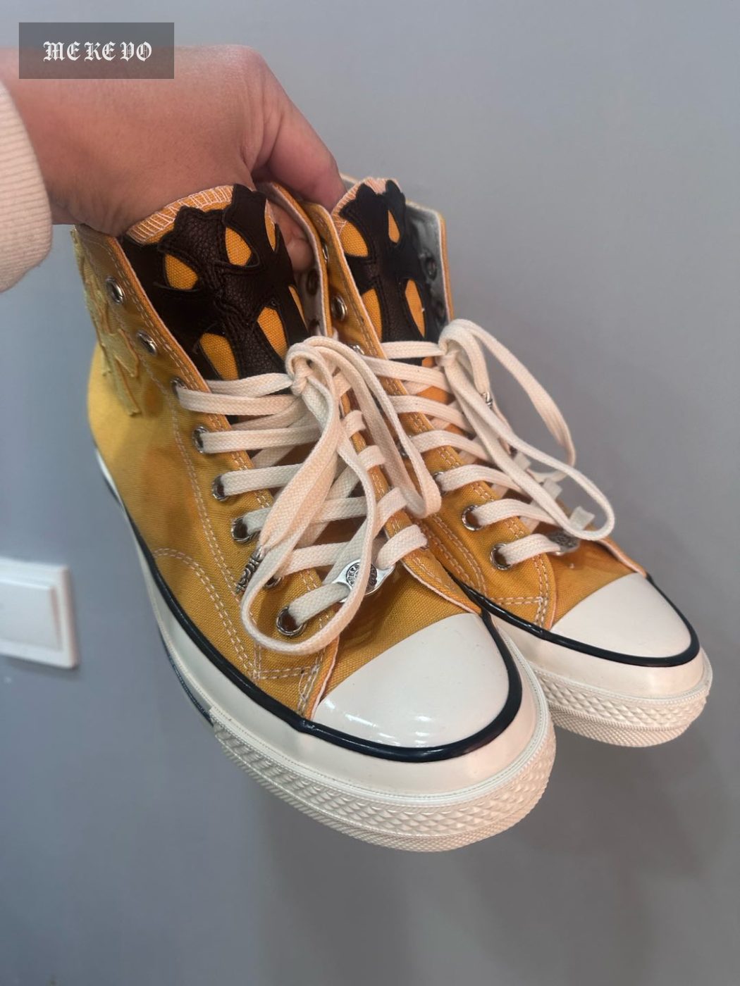 Chrome hearts x Converse 1970s yellow patchwork cross high-top canvas shoes