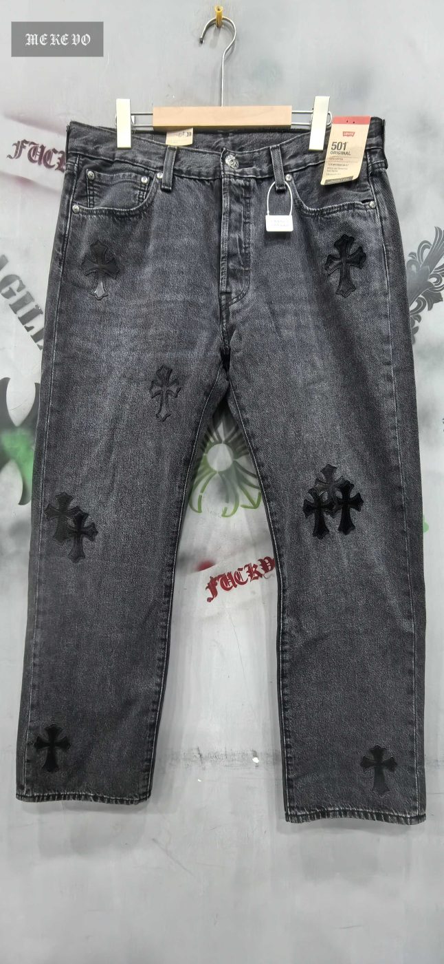 Chrome hearts x Levi's Paris limited edition black and gray mixed black horsehair jeans