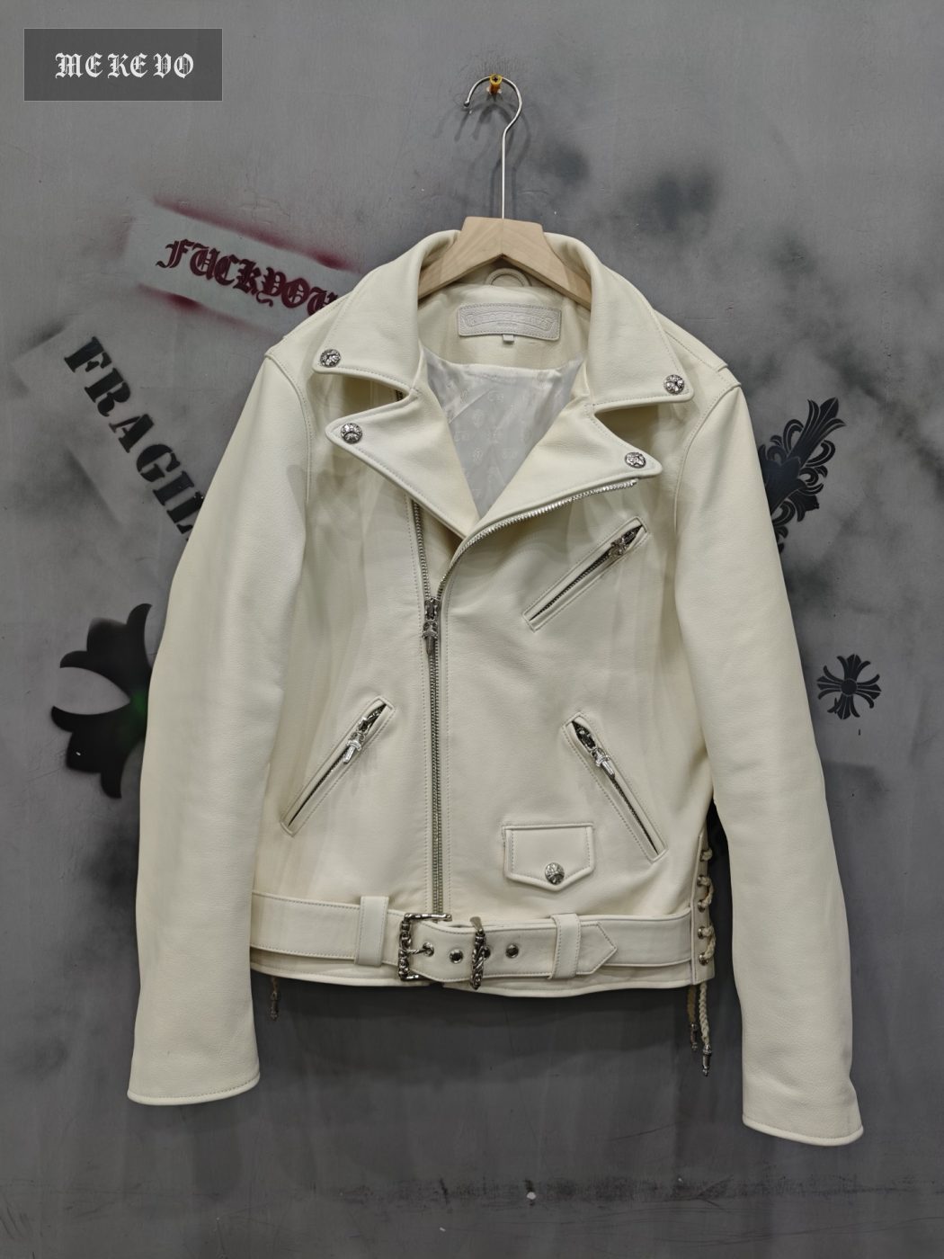 Chrome Hearts Limited Edition White JJ Dean Heavy-Duty Motorcycle Leather Jacket